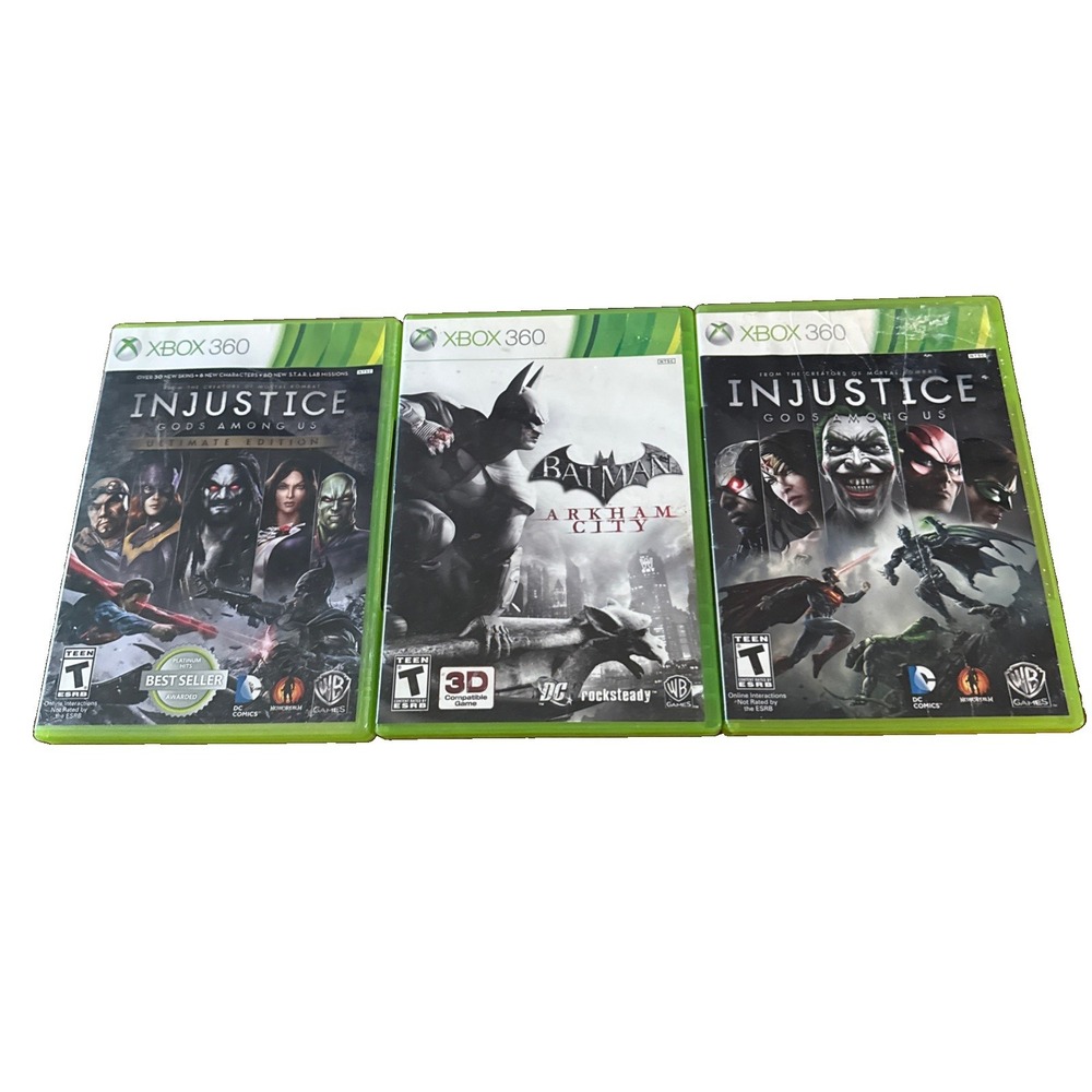 Lot Of 3 Xbox 360 Injustice Gods Among Us Ultimate Batman Arkham City -TESTED